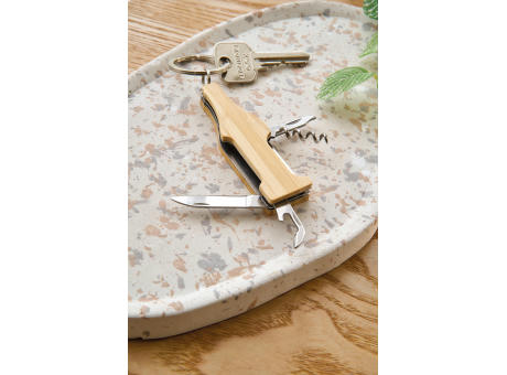 Bambus-Multifunktionswerkzeug-Schlüsselanhänger Inaya Werbeartikel