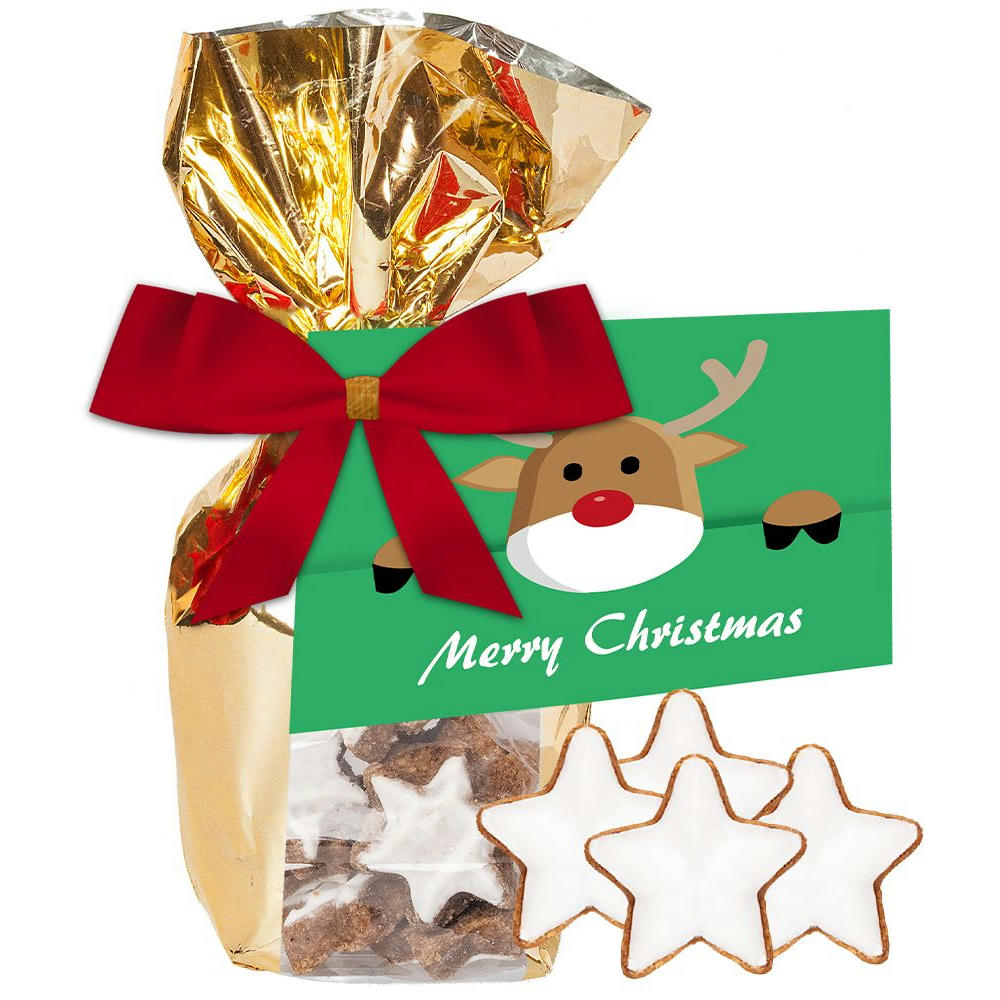 Product image Zimtsterne, ca. 100g, Goldfolienbeutel mit Werbekarte Werbeartikel