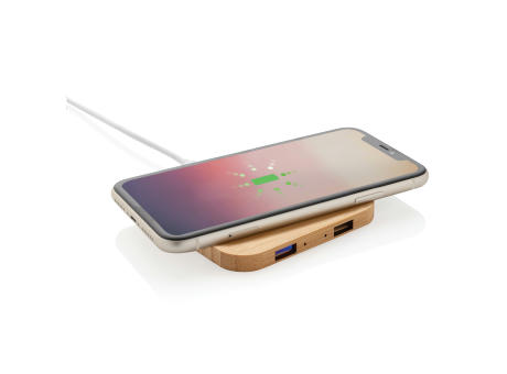 5W-Wireless-Charger aus Bambus mit USB Werbeartikel