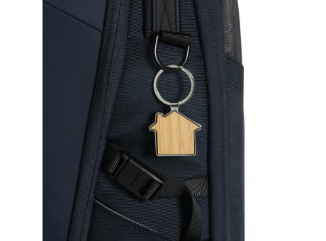 Schlüsselring Haus aus RCS rec. Zinklegierung mit Bambus Werbeartikel