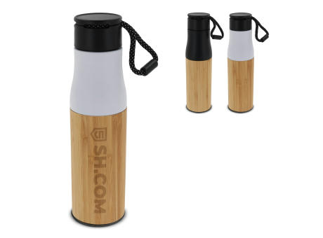 Isolierflasche Bambus mit Trageschlaufe 500ml Werbeartikel