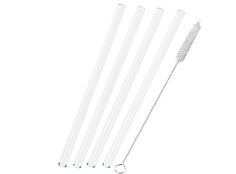 Strohhalm-Set aus 4 Glas-Trinkhalmen mit Reinigungsbürste Werbeartikel