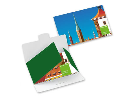 Product image POLYCLEAN rPET Brillenputztuch 20x20 cm im Papieretui, All-Inclusive-Paket Werbeartikel