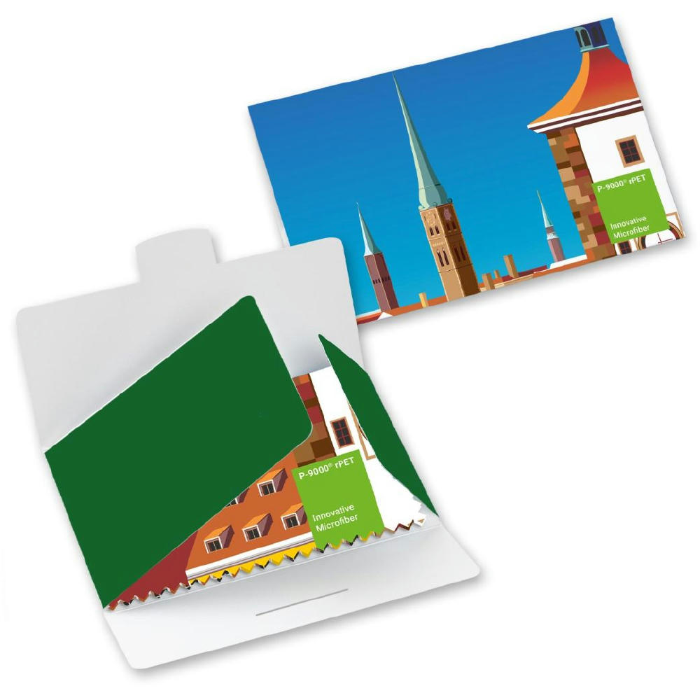 Product image POLYCLEAN rPET Brillenputztuch 20x20 cm im Papieretui, All-Inclusive-Paket Werbeartikel