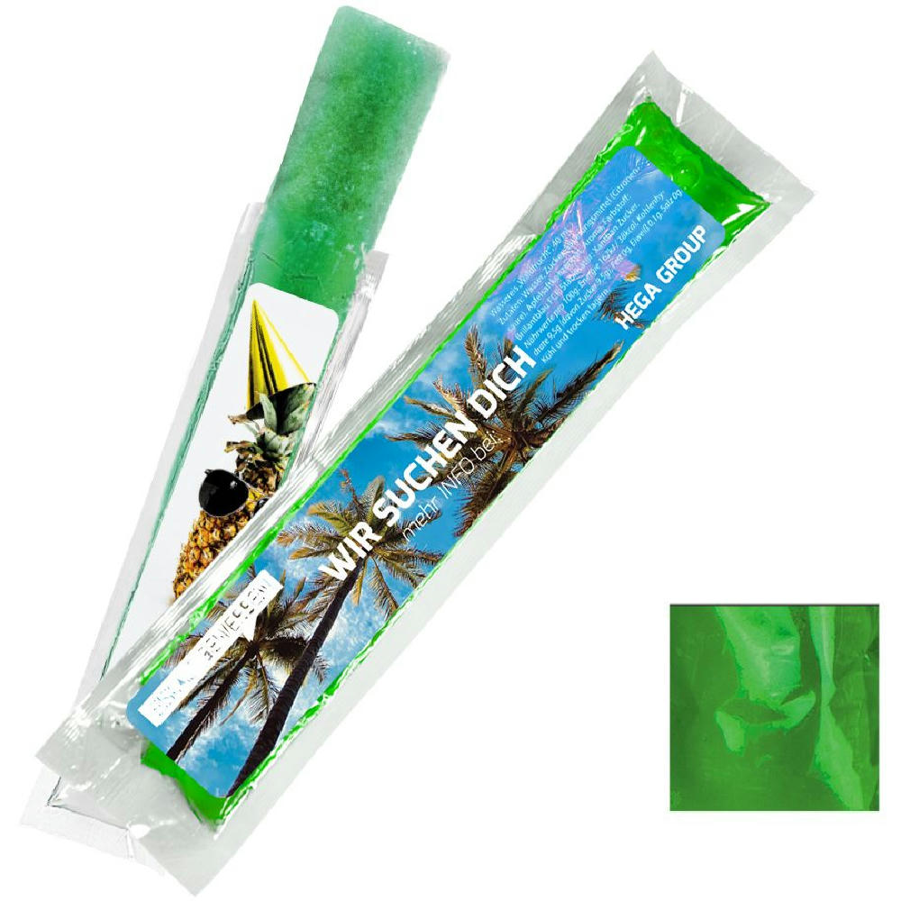 Wassereis Waldmeister (grün), 40 ml, Express Schlauchtüte mit Etikett Werbeartikel