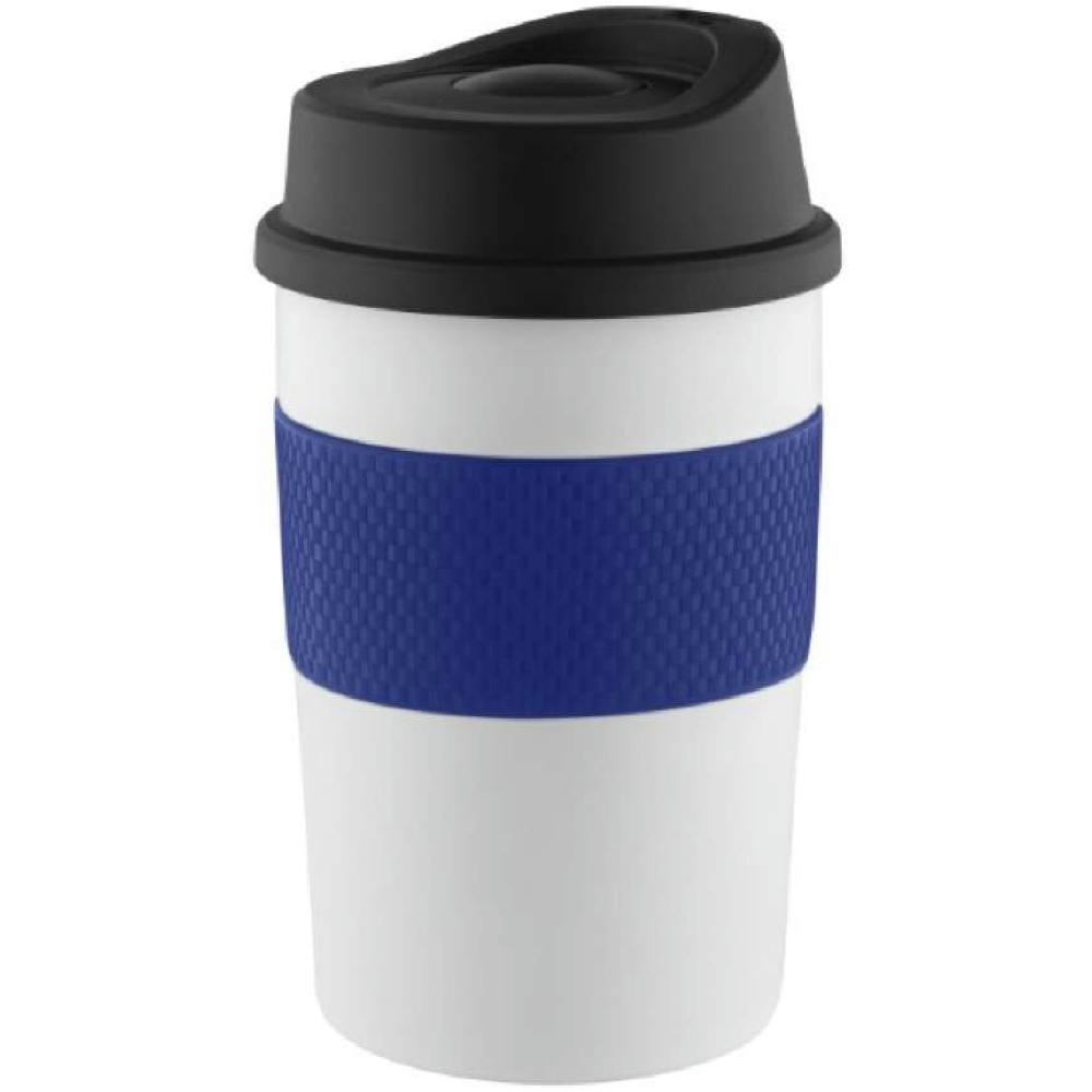 Product image Metmaxx® Thermobecher "CremaCoffeeHouse" weiß/Ring blau Werbeartikel