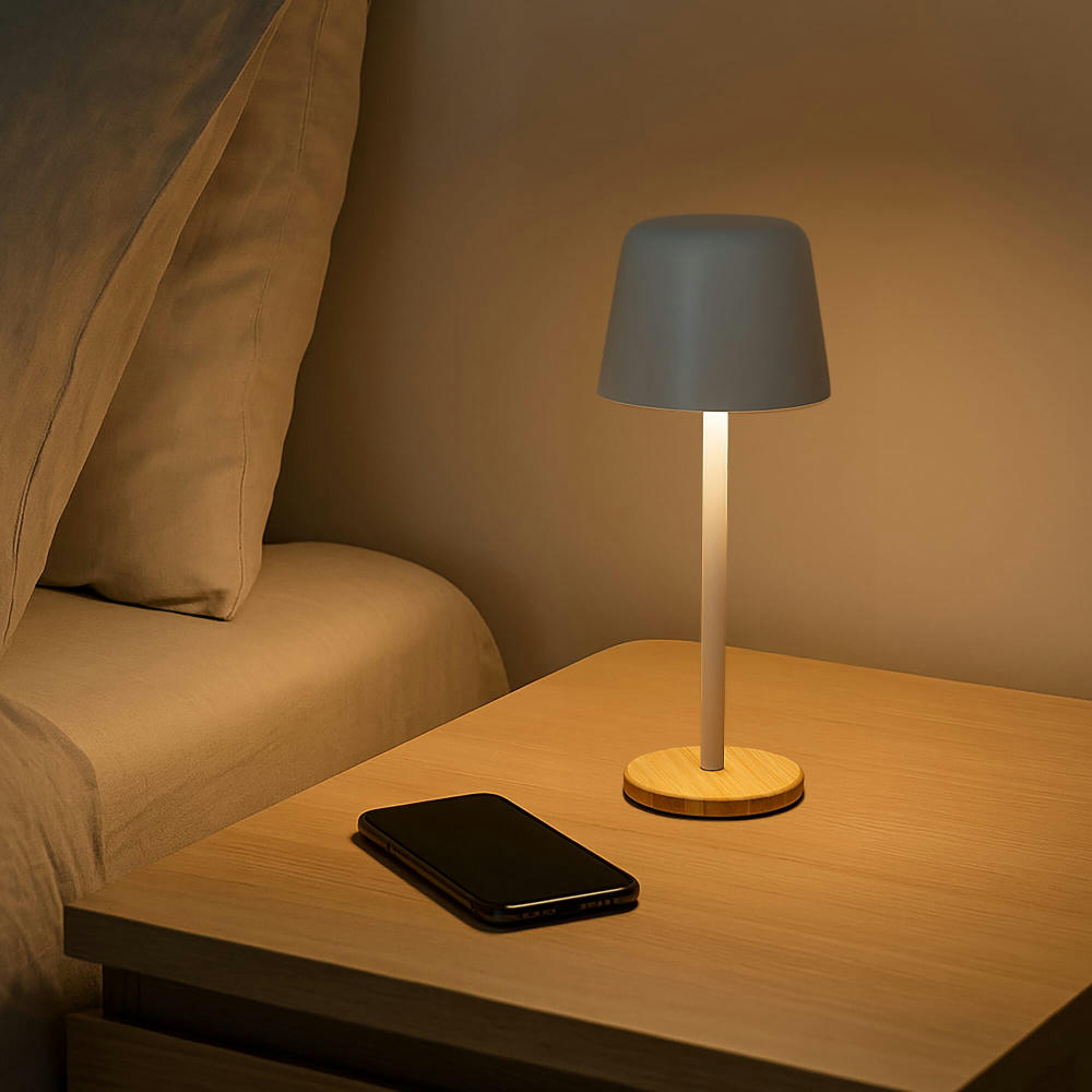 Solis Dimmbare Tischlampe mit Bambusfuß Werbeartikel