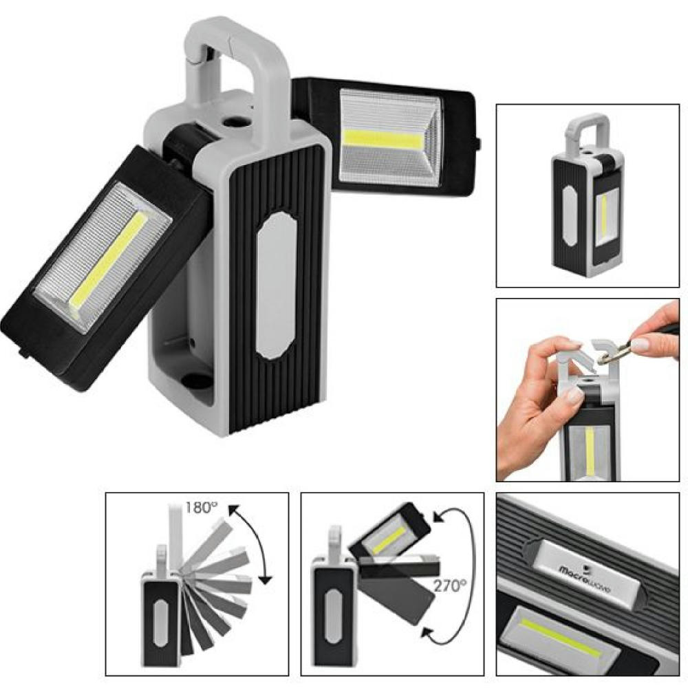 LED Leuchte Satellite mit zwei schwenkbaren COB-Flächen und Tragegriff – Arbeitsleuchte zum Bedrucken