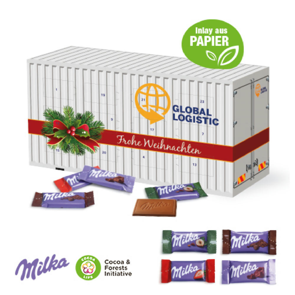 Product image 3D Adventskalender "Container" mit Milka Schokolade Werbeartikel