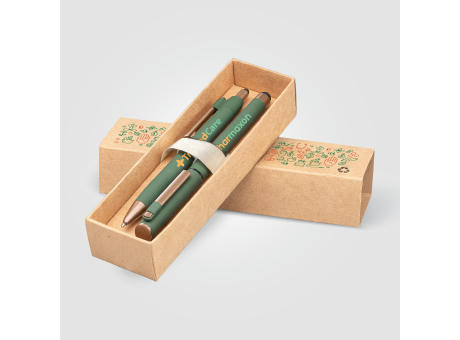 York Kugelschreiber-Geschenkset mit bronzefarbenen Akzenten aus recyceltem Kunststoff inkl. verzierter Geschenkbox Werbeartikel