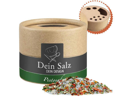 Pestosalz, ca. 40g, Kraftpapierstreuer Mini Werbeartikel