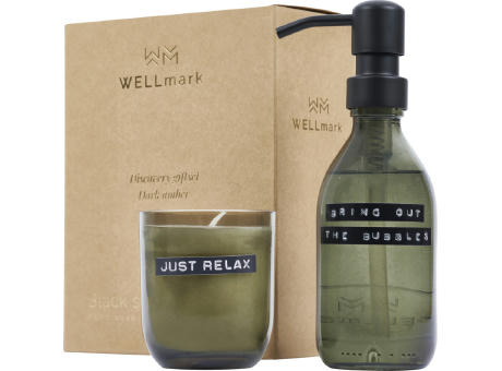 Product image Wellmark Discovery Seifenspender und Duftkerze ´dunkler Bernstein´-Set, 200 ml (Seifenspender) und 150 g (Duftkerze) Werbeartikel