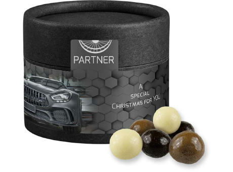 Product image Knusperkugeln-Mix, ca. 25g, Kraftpapierdose Mini schwarz bedrucken