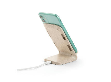 ENGLERT. Smartphone-Halter mit schnellem 10W wireless Ladegerät aus Recyceltes ABS (100% rABS) und Weizenstroh Werbeartikel