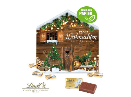 Adventskalender Weihnachtshaus "Exklusiv" mit Lindt Schokolade Werbeartikel