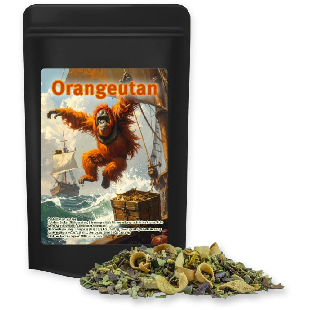 Product image Matetee Orange, ca. 15g, Standbeutel Mini schwarz Werbeartikel