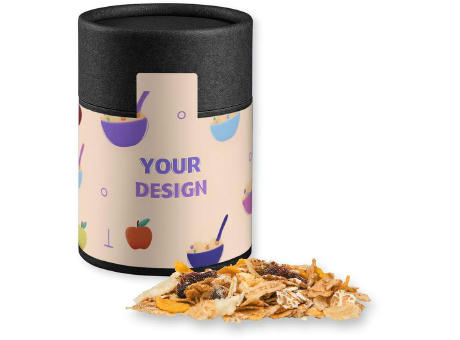 Product image Müsli Apfel-Cranberry, ca. 60g, Kraftpapierdose Midi schwarz Werbeartikel