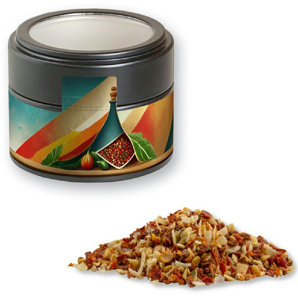 Product image Gewürzmischung HOT Karibik Mix, ca. 40g, Metalldose Mini mit Sichtfenster schwarz Werbeartikel