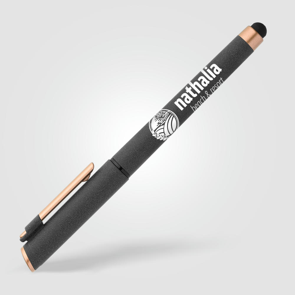 Product image York Gelschreiber mit bronzefarbenen Akzenten und Stylus aus recyceltem Kunststoff Werbeartikel