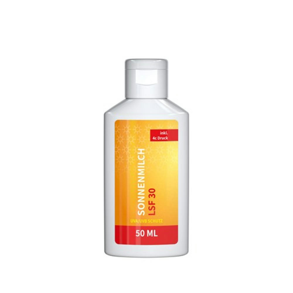 50 ml Flasche - Sonnenmilch LSF 30 - Body Label Werbeartikel