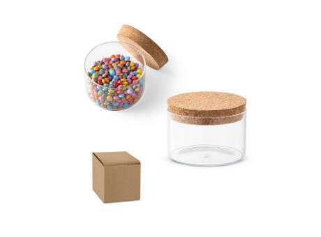 SPICE 380. Behälter (380 mL) aus Borosilikatglas mit Korkdeckel Werbeartikel