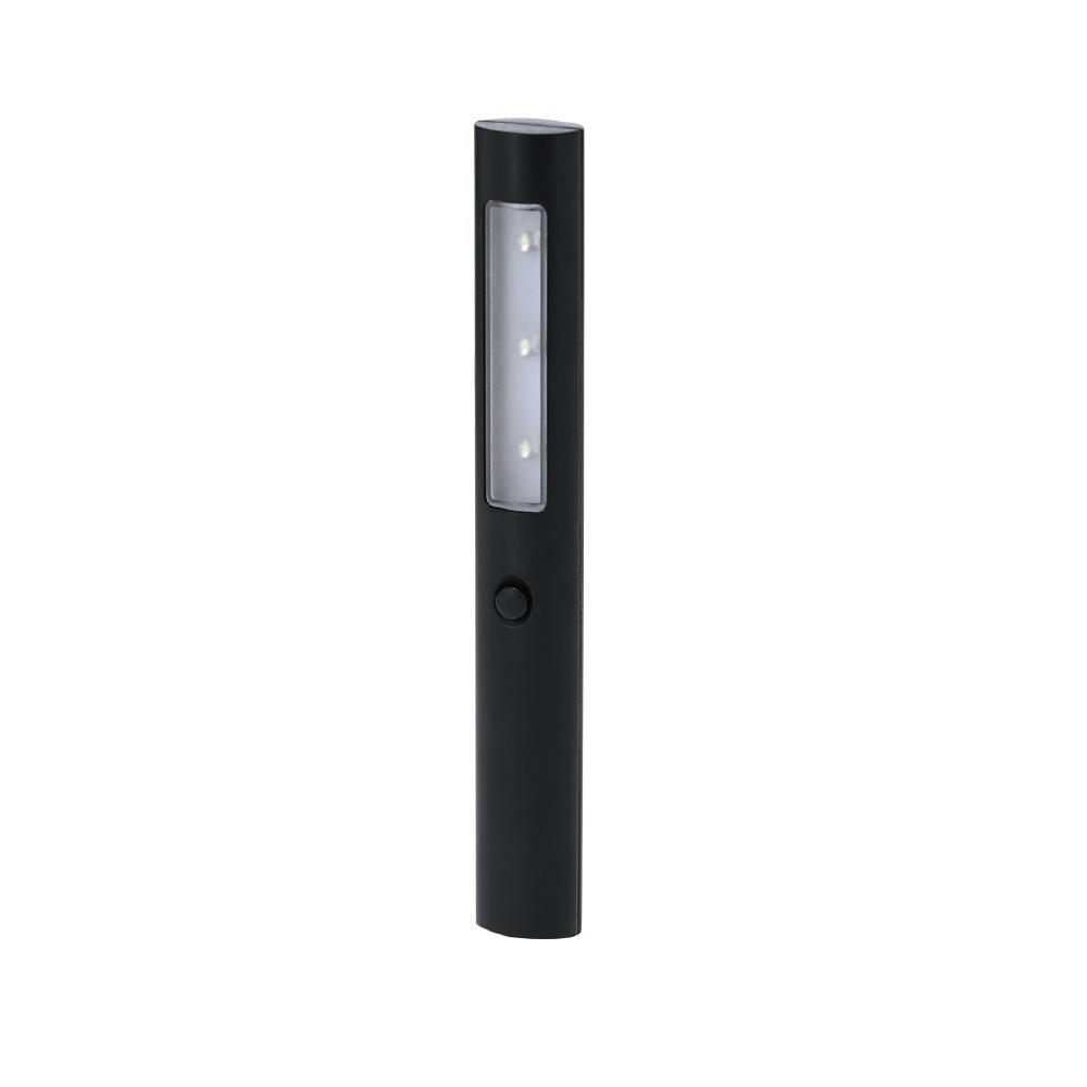 Product image Schmale schwarze Lampe Afrik mit drei LEDs und Druckschalter – Arbeitsleuchte mit Logo bedruckbar