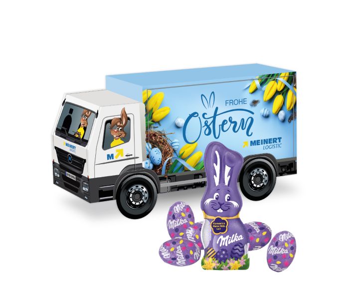 3D Präsent "LKW" Ostern mit Schokoladenmischung von Milka 3D Präsent "LKW" Ostern mit Schokoladenmischung von Milka