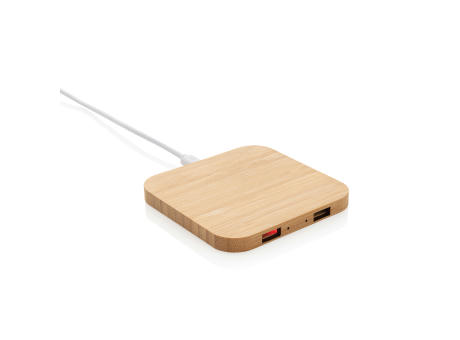 5W-Wireless-Charger aus Bambus mit USB Werbeartikel