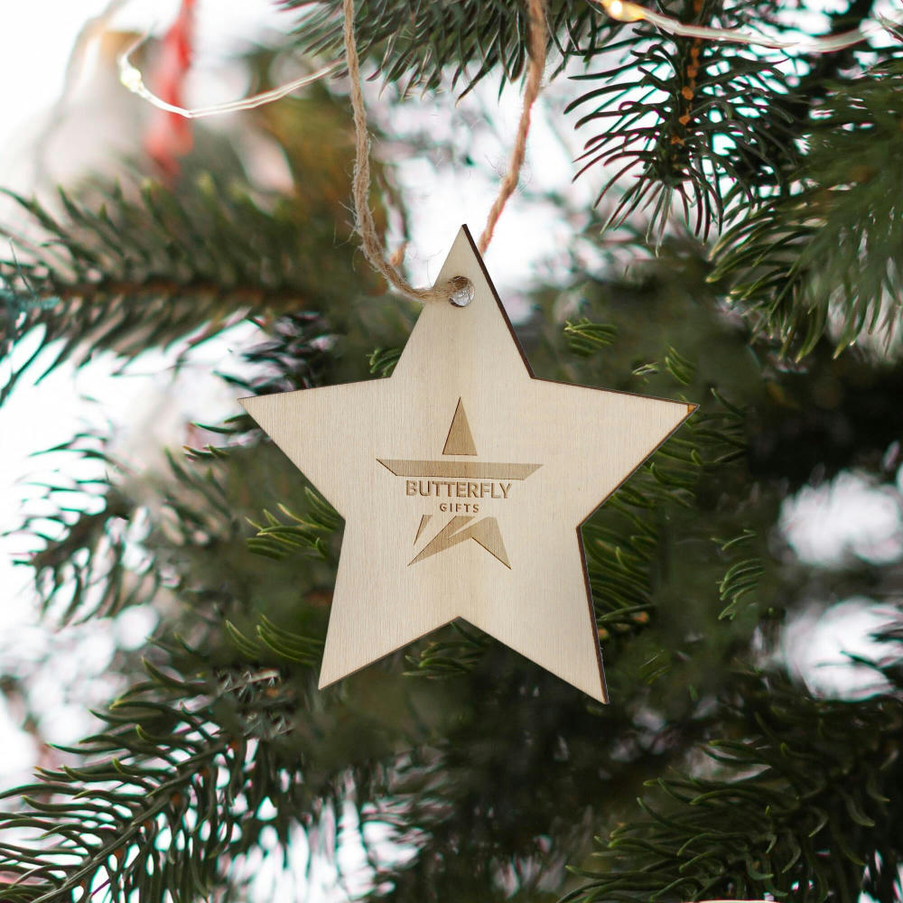Product image Sternförmiges Weihnachtsornament aus Holz Werbeartikel