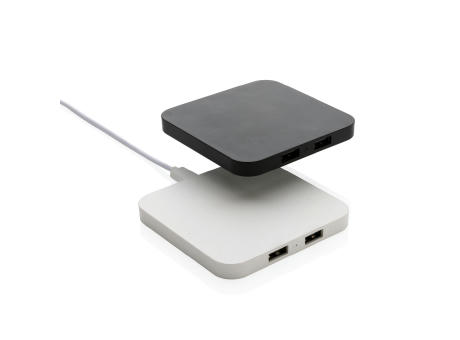 10W Wireless Charger aus RSC recycl. Kunststoff mit Dual-USB Werbeartikel