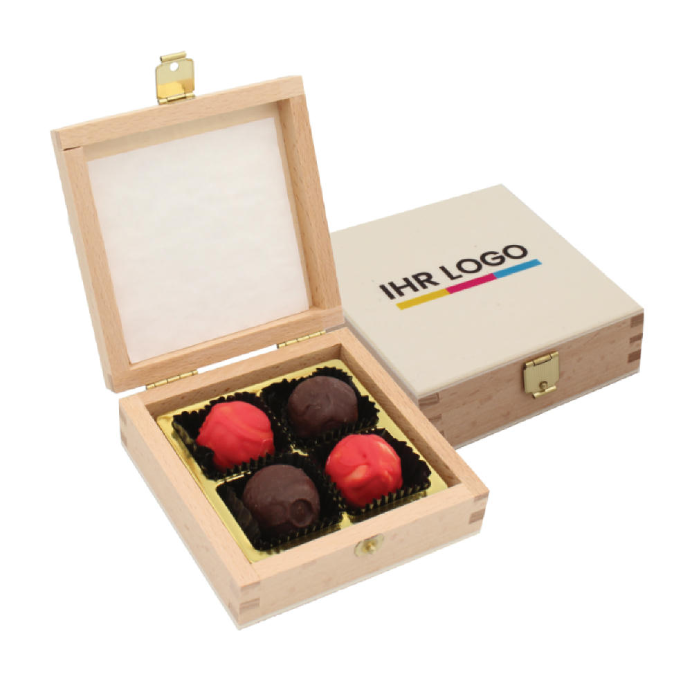 Product image Pralinenbox Holz 4er bedruckter Deckel Werbeartikel