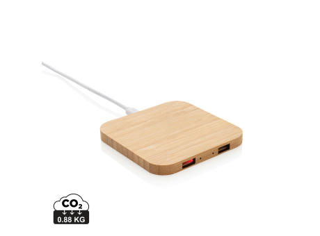 5W-Wireless-Charger aus Bambus mit USB Werbeartikel