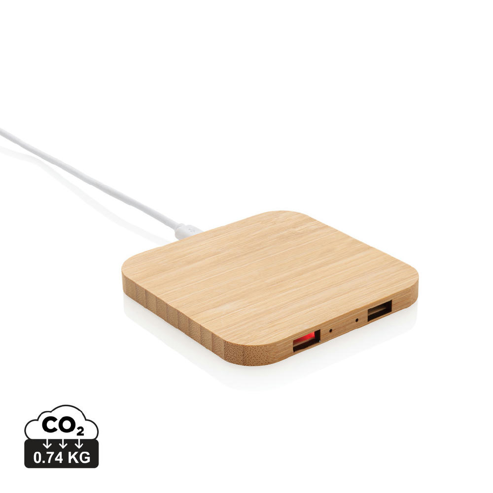 Product image 5W-Wireless-Charger aus Bambus mit USB Werbeartikel