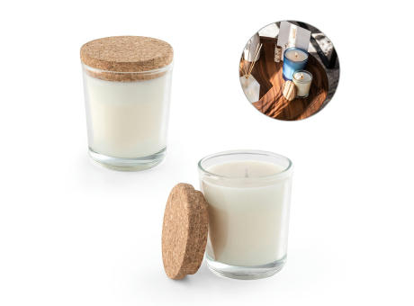 ZEN 80. Aromatische Kerze in einem Glasbecher mit Korkdeckel 80 g Werbeartikel
