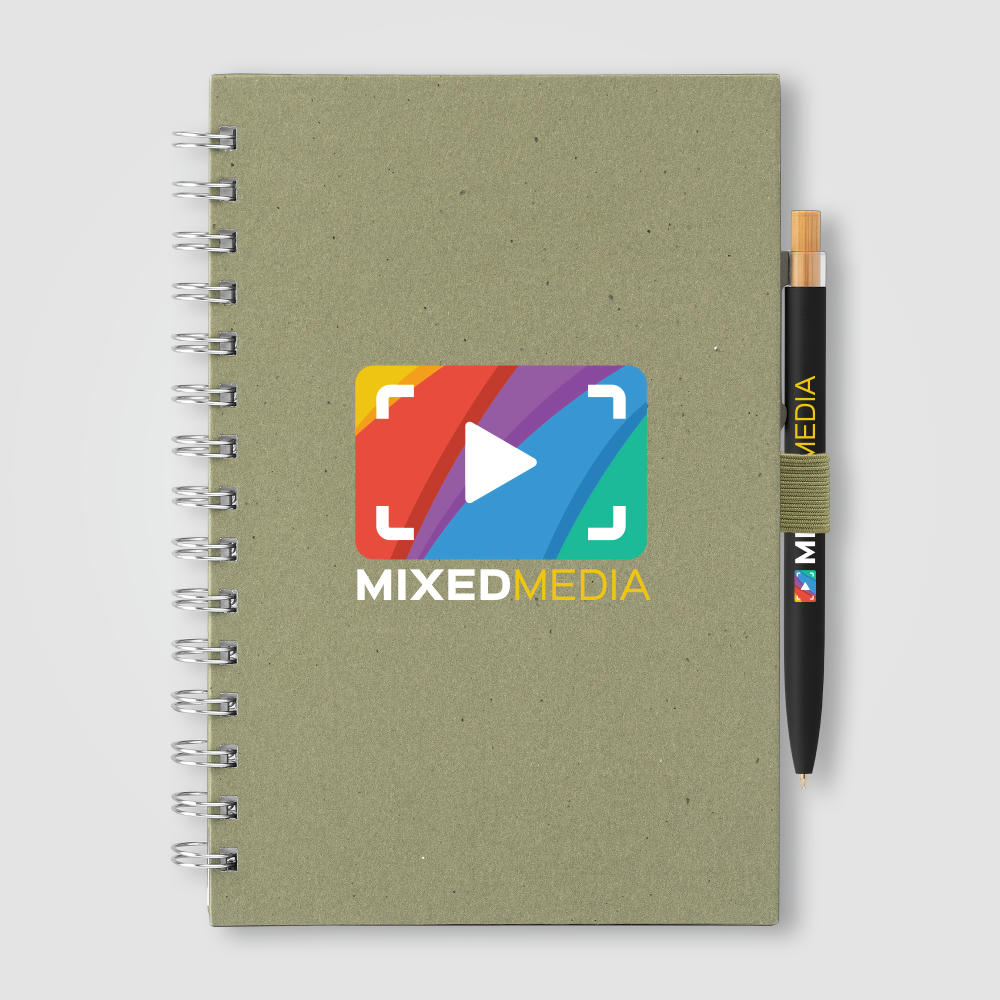 Product image Terra Spiralnotizbuch aus recyceltem Milchkarton - A5 & Reborn Kugelschreiber - Set Werbeartikel