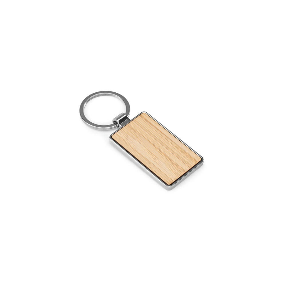 GASTON RECTANGULAR. Schlüsselanhänger aus Eisen in rechteckiger Form aus Zink und Bambus Werbeartikel