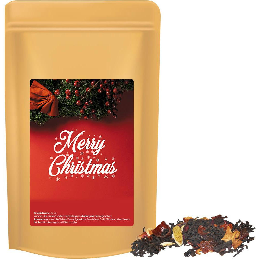 Product image Weihnachts Schwarztee, ca. 55g, Standbeutel Midi Werbeartikel