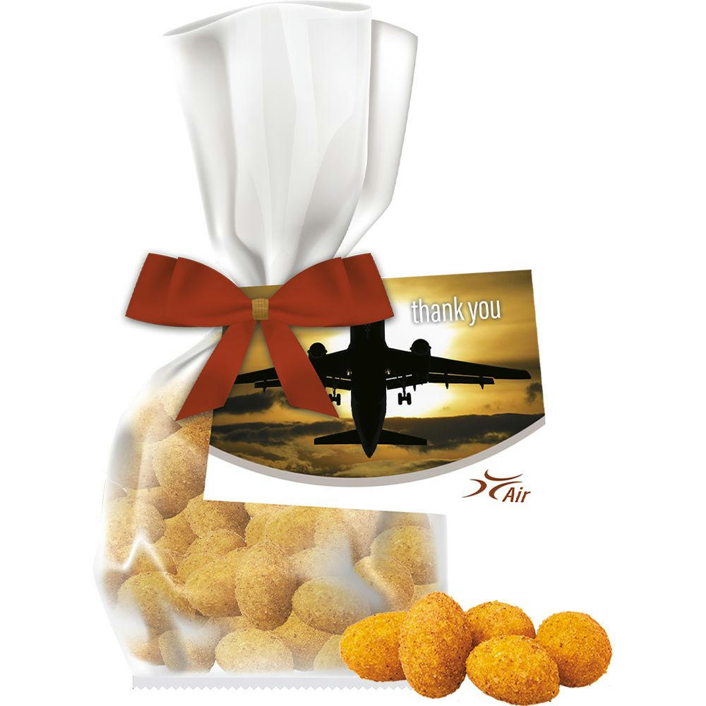 Product image Erdnüsse Paprika, ca. 25g, Express Flachbeutel mit Schleife mit Werbekarte Werbeartikel
