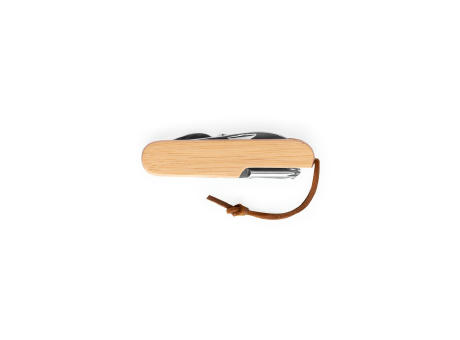RYKER. Multifunktionales Taschenmesser aus Bambus und Edelstahl mit PU-Griff Werbeartikel