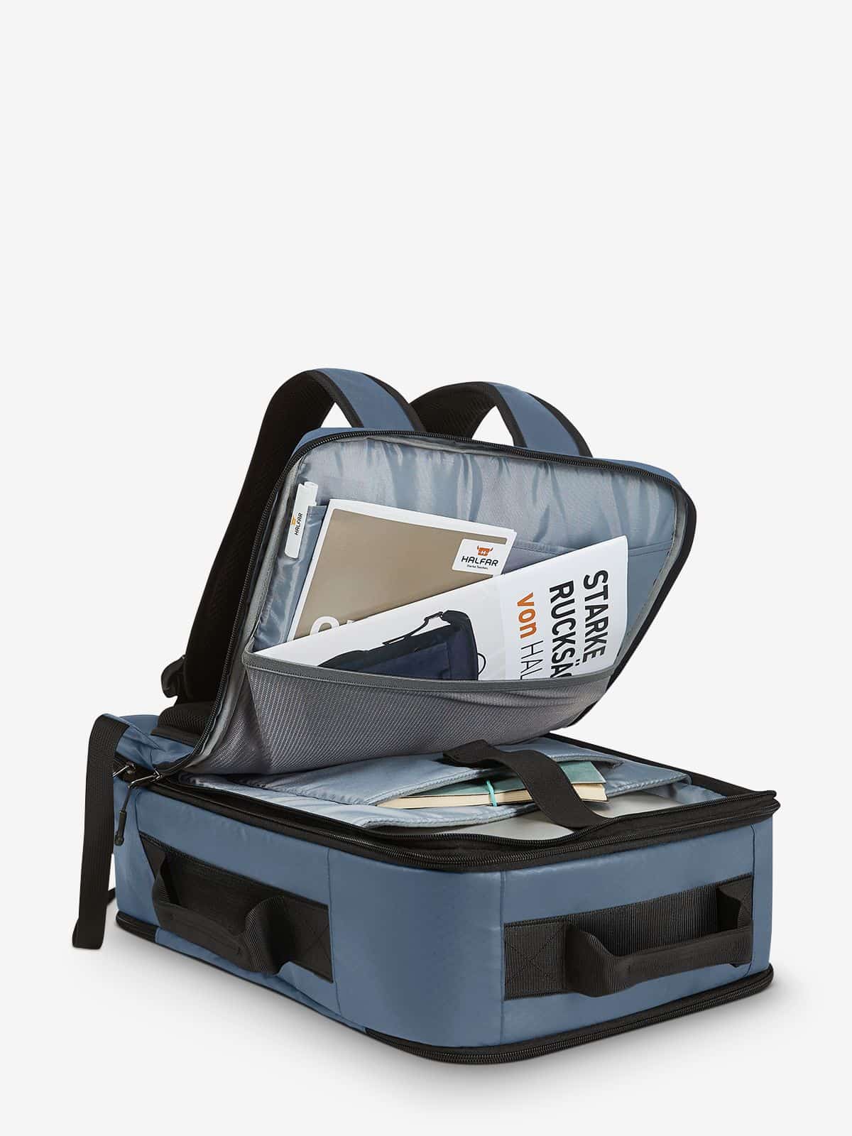 Halfar Reise Rucksack ACTIVE in Taubenblau als Werbeartikel – Rucksack mit Logo bedrucken für Reisen und Alltag