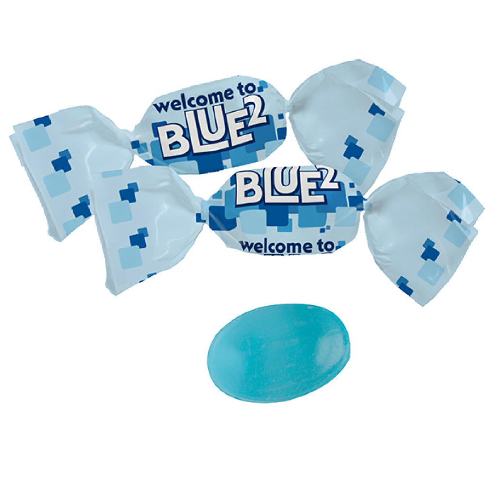 Product image Blaues Bonbons im kompostierbaren Werbewickel Werbeartikel