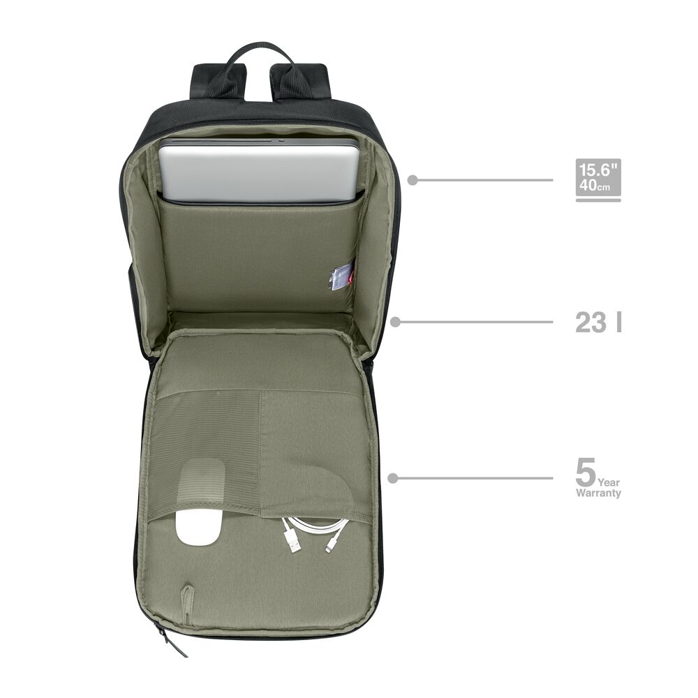 Wenger Urbanone 15.6 Zoll Laptop-Rucksack Innenansicht – durchdachte Fächeraufteilung, funktionaler Werbeartikel mit Logo für Business und Alltag