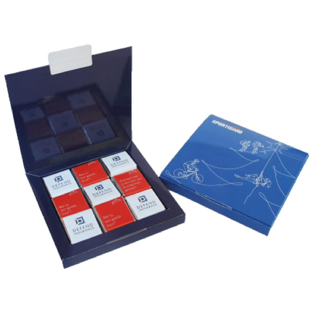 Product image Geschenkbox befüllt mit 9 x 5 Gramm Schokoladennapolitans aus feinster Belgischen Barry Callebaut Milchschokolade Werbeartikel