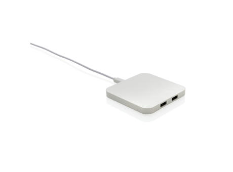 10W Wireless Charger aus RSC recycl. Kunststoff mit Dual-USB Werbeartikel
