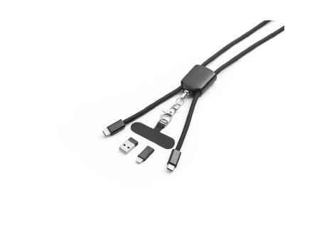 ZEWAIL. Lanyard mit Smartphone-Halterung, USB-C-Kabel und verschiedenen Adaptern aus recyceltem ABS und recyceltem TPE Werbeartikel