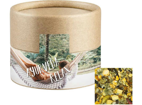 Ayurveda Relax-Tee, ca. 18g, Kraftpapierdose Mini Werbeartikel