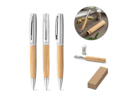 FUJI. Kugelschreiber aus Bambus und Metall mit Gehäuse bedrucken