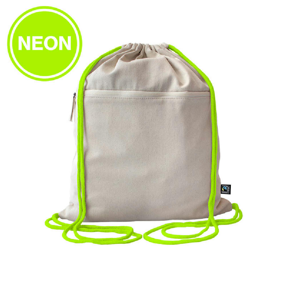 Product image Fairtrade Baumwollrucksack Toni, Kordelfarbe neon yellow Werbeartikel