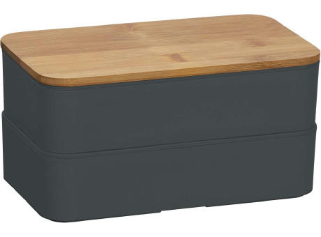 Doppel-Lunchbox mit Bambus-Schneidebrett und Besteck Werbeartikel