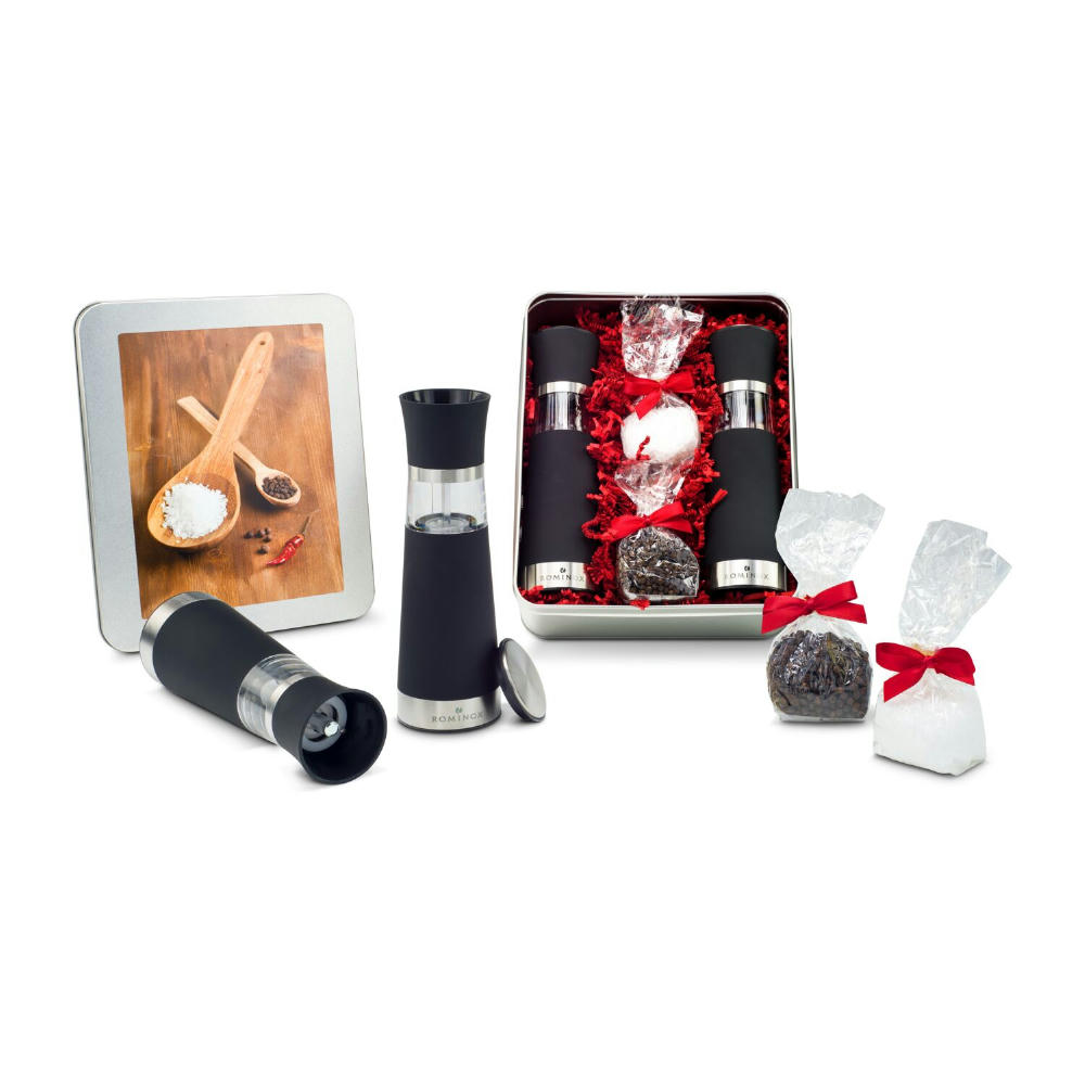Product image Geschenkset / Präsenteset: Salz- & Pfeffermühlen Set - in Silberdose Werbeartikel